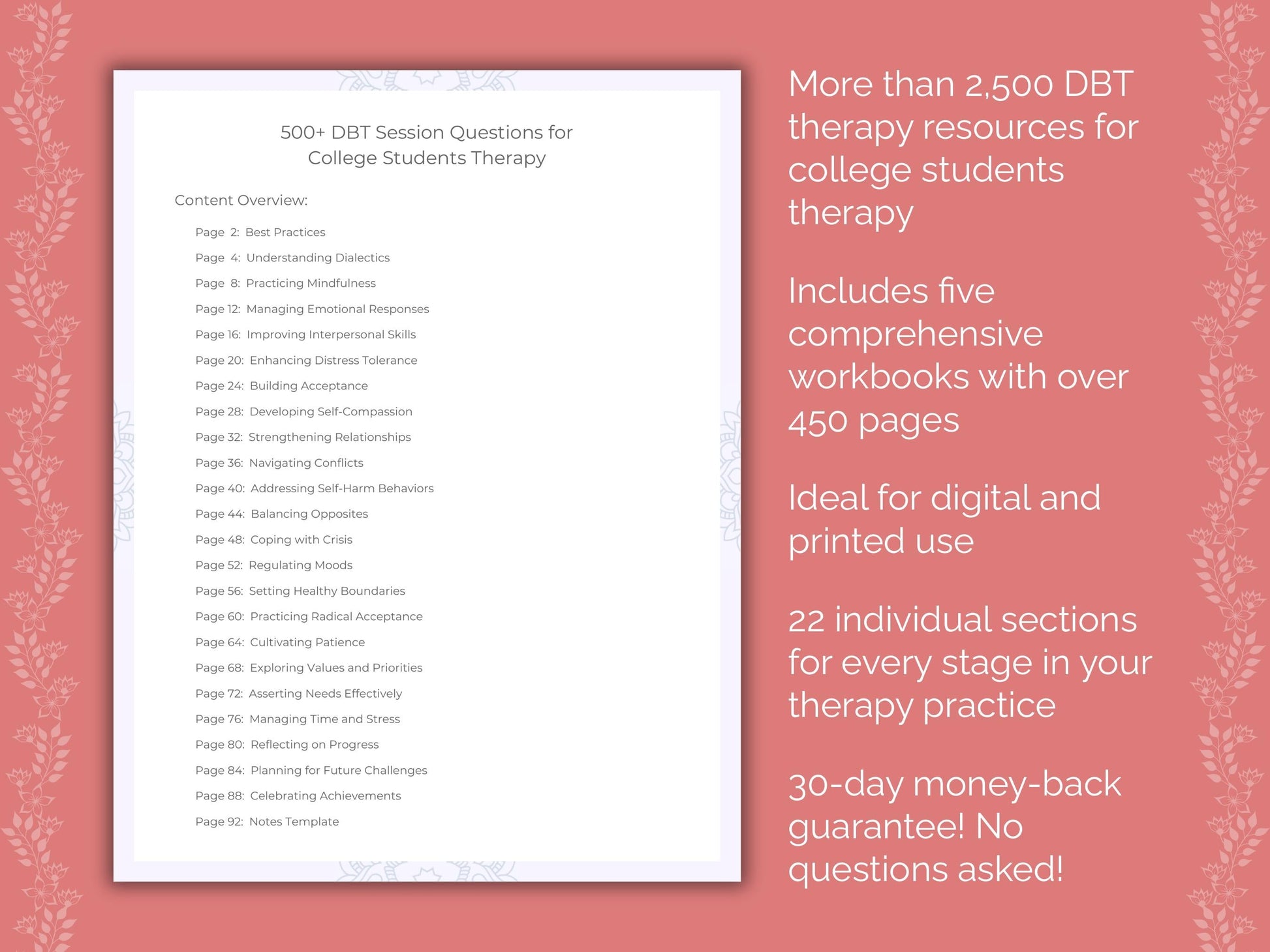 College Students Dialectical Behavior Therapy (DBT) Therapist Worksheets