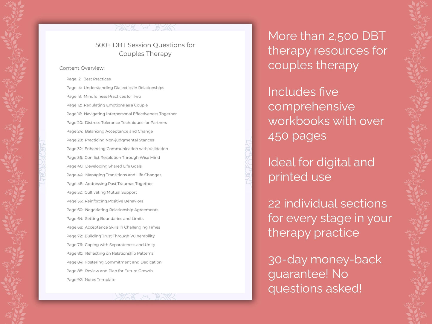 Couples Dialectical Behavior Therapy (DBT) Therapist Worksheets