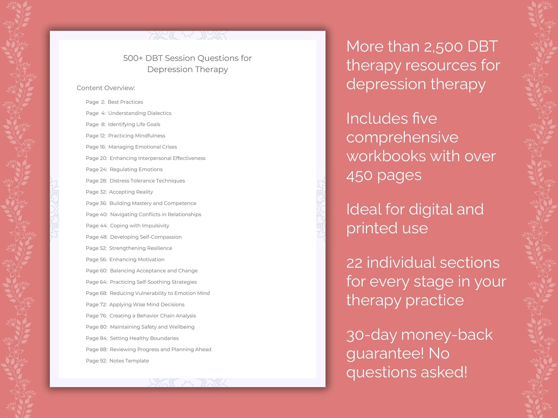 Depression Dialectical Behavior Therapy (DBT) Therapist Worksheets