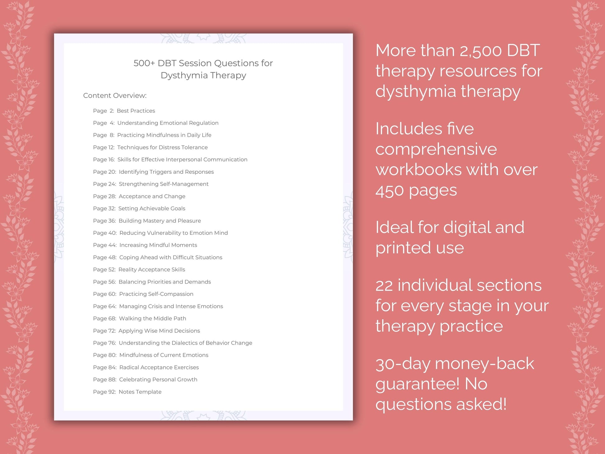 Dysthymia Dialectical Behavior Therapy (DBT) Therapist Worksheets