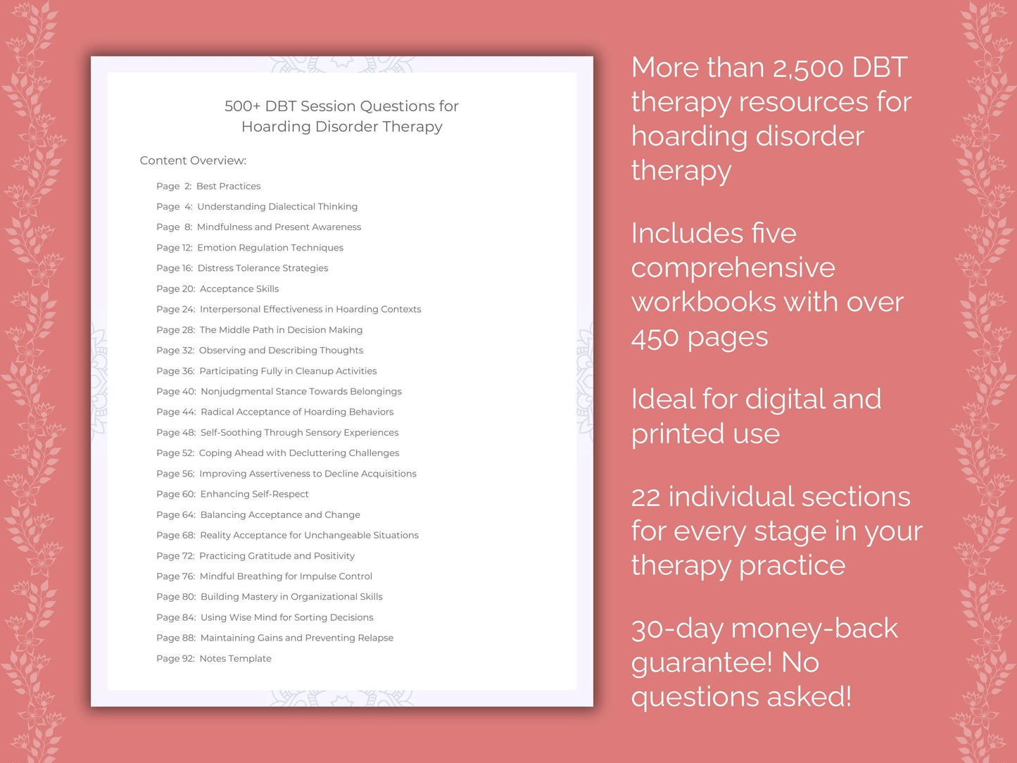 Hoarding Disorder Dialectical Behavior Therapy (DBT) Therapist Worksheets