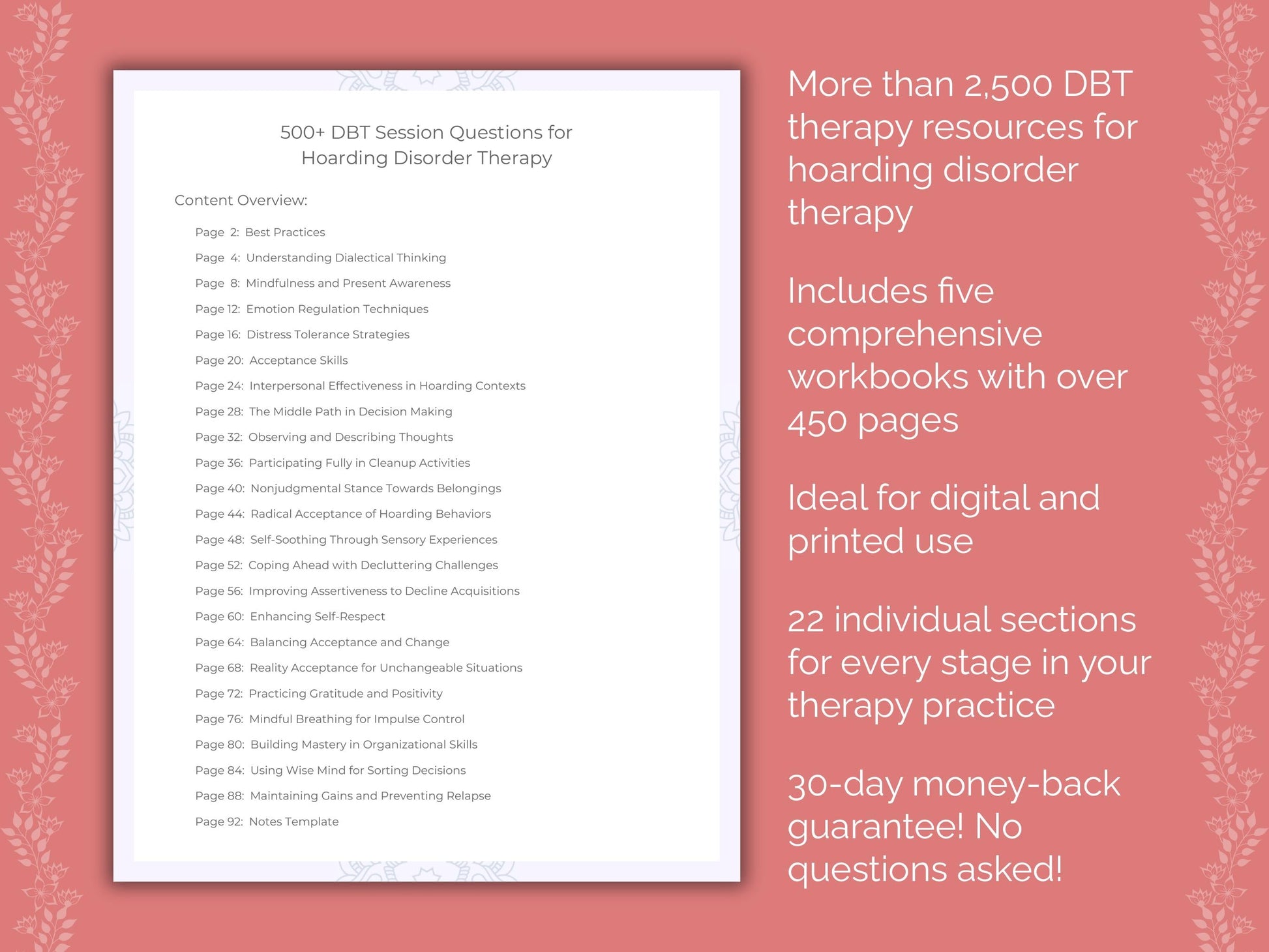 Hoarding Disorder Dialectical Behavior Therapy (DBT) Therapist Worksheets