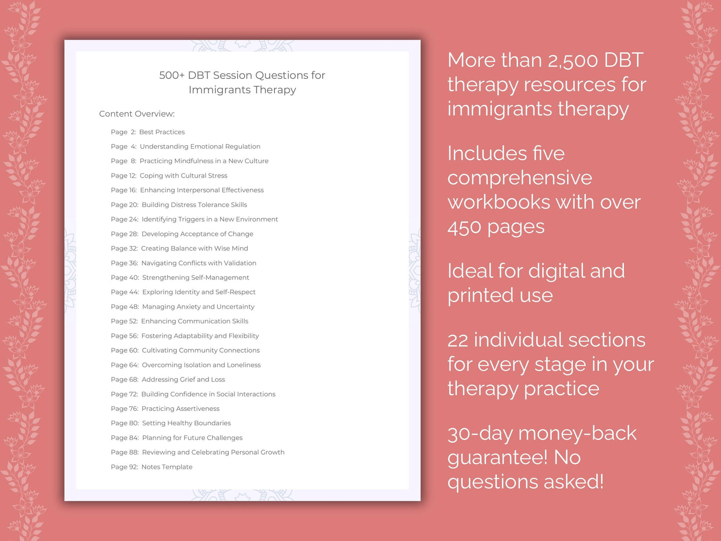 Immigrants Dialectical Behavior Therapy (DBT) Therapist Worksheets
