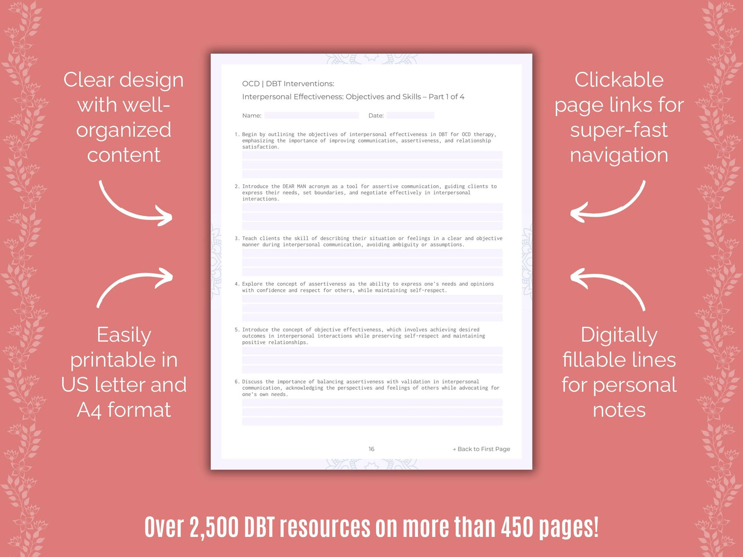 Obsessive-Compulsive Disorder (OCD) Dialectical Behavior Therapy (DBT) Counseling Templates