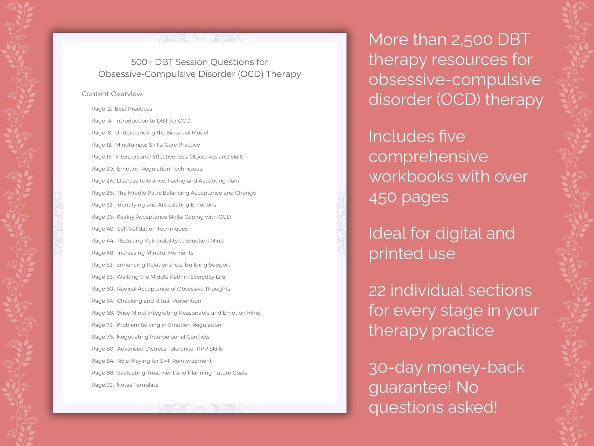 Obsessive-Compulsive Disorder (OCD) Dialectical Behavior Therapy (DBT) Therapist Worksheets