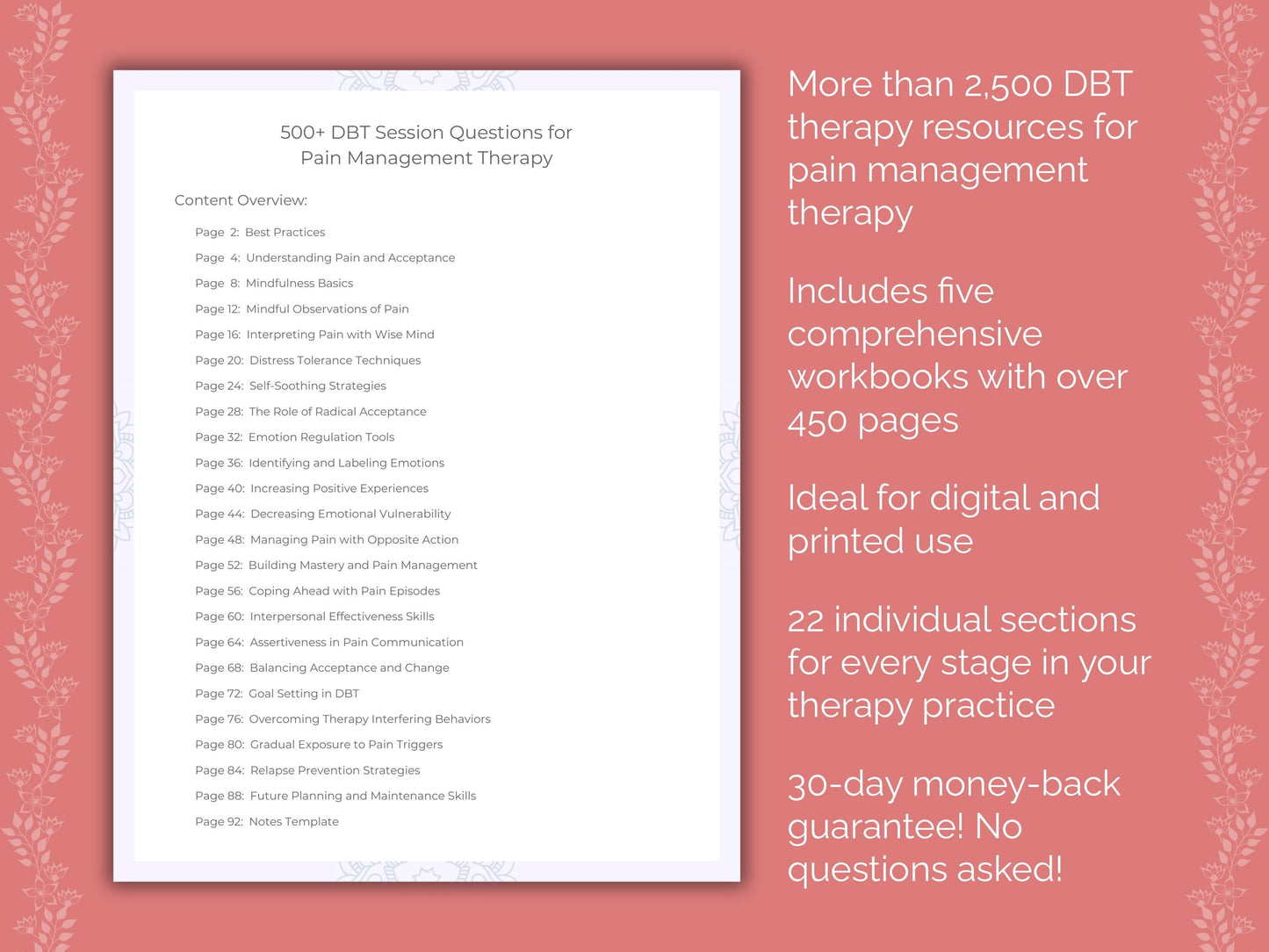 Pain Management Dialectical Behavior Therapy (DBT) Therapist Worksheets