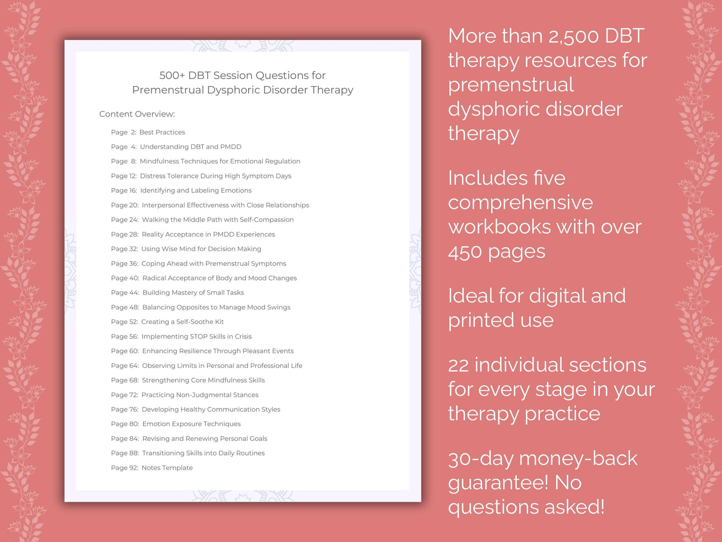 Premenstrual Dysphoric Disorder Dialectical Behavior Therapy (DBT) Therapist Worksheets