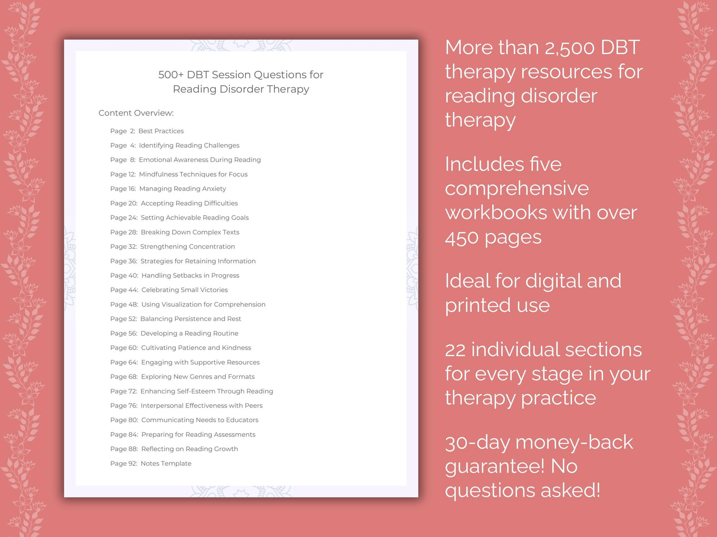 Reading Disorder Dialectical Behavior Therapy (DBT) Therapist Worksheets