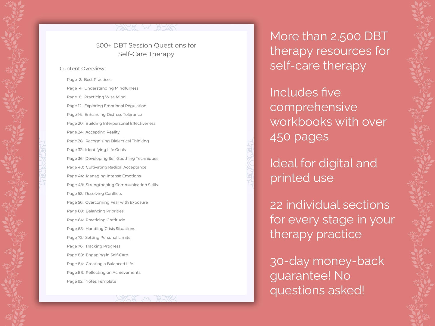 Self-Care Dialectical Behavior Therapy (DBT) Therapist Worksheets