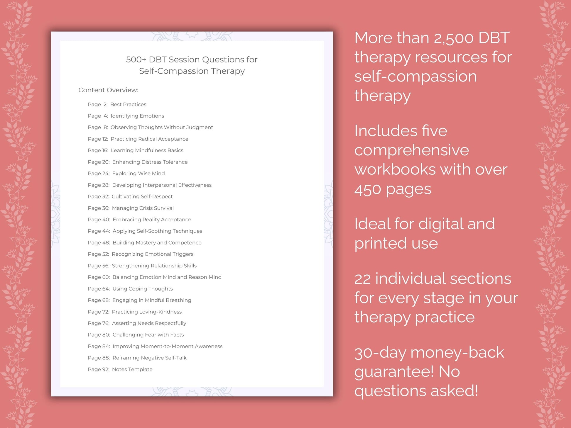 Self-Compassion Dialectical Behavior Therapy (DBT) Therapist Worksheets