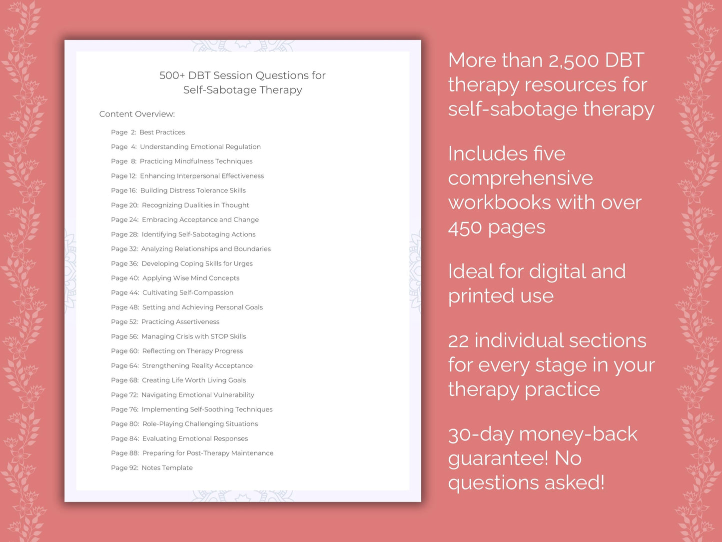 Self-Sabotage Dialectical Behavior Therapy (DBT) Therapist Worksheets