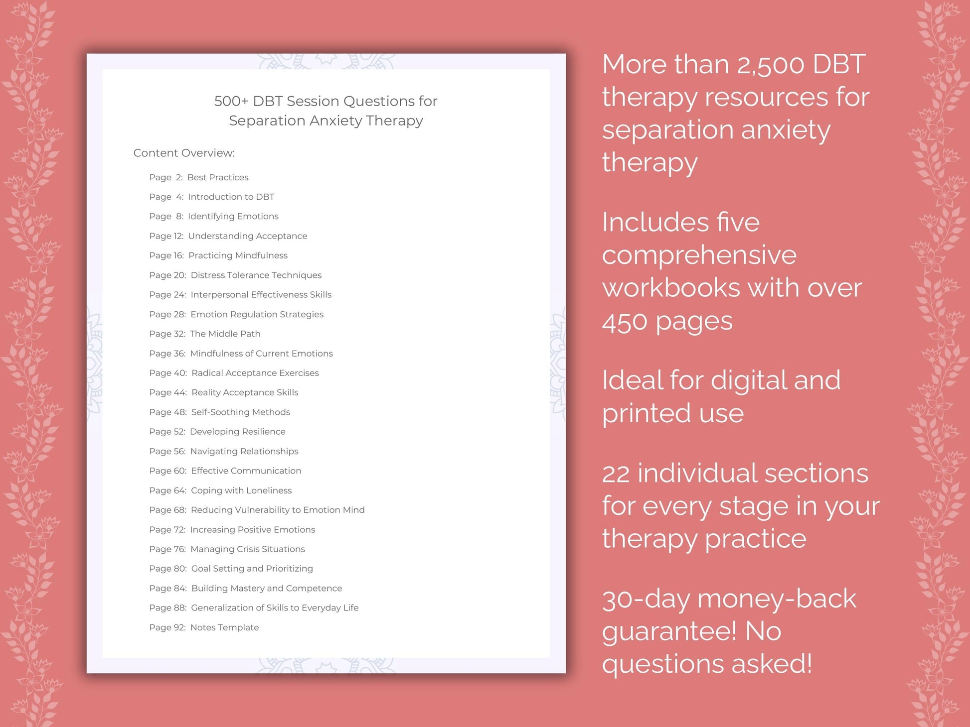 Separation Anxiety Dialectical Behavior Therapy (DBT) Therapist Worksheets