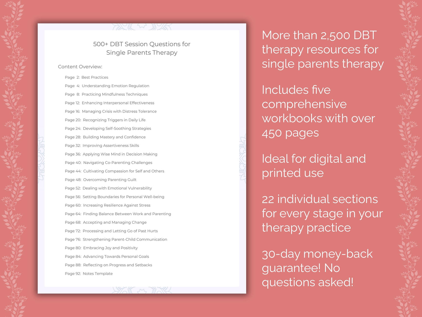 Single Parents Dialectical Behavior Therapy (DBT) Therapist Worksheets