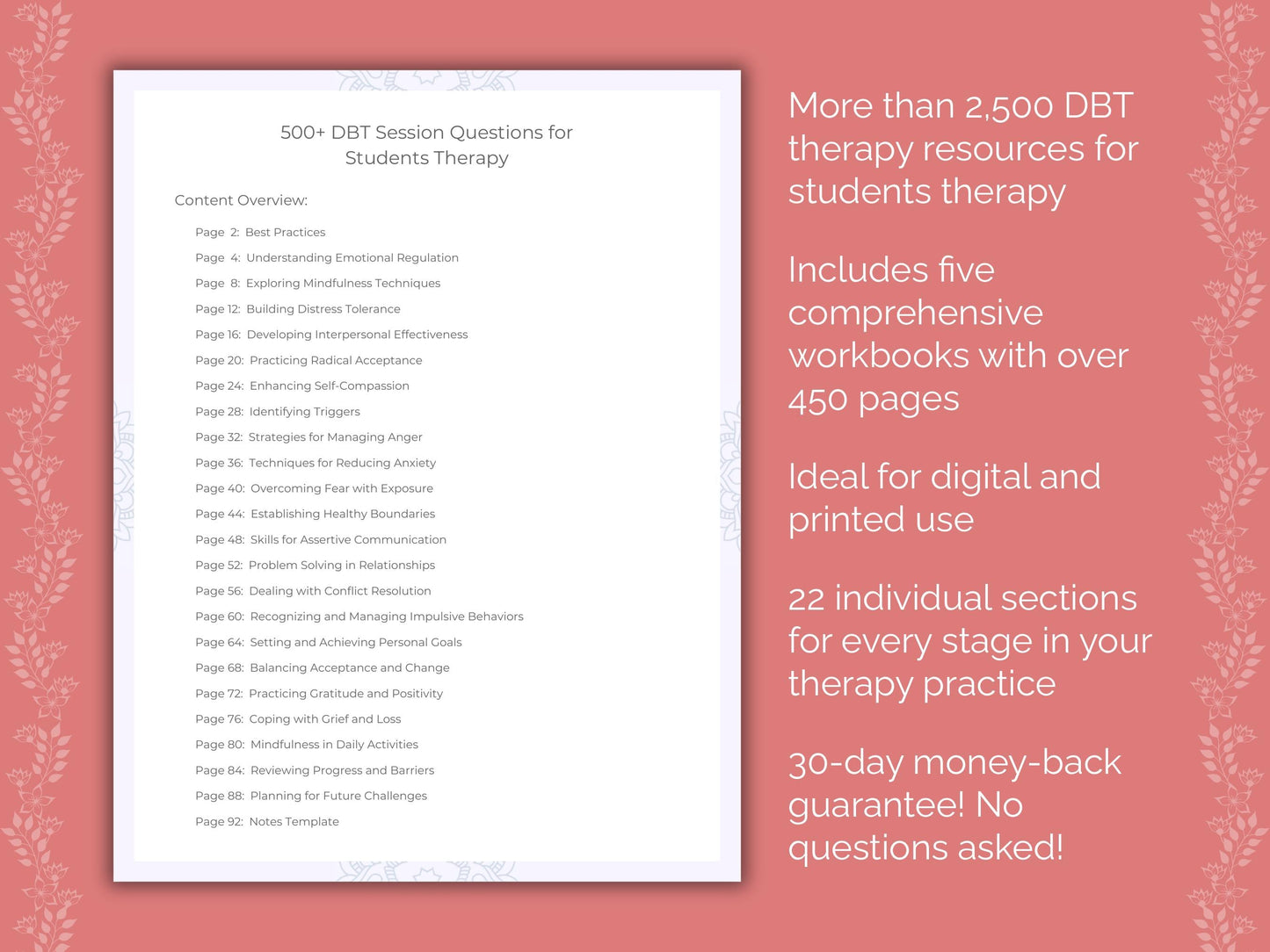 Students Dialectical Behavior Therapy (DBT) Therapist Worksheets