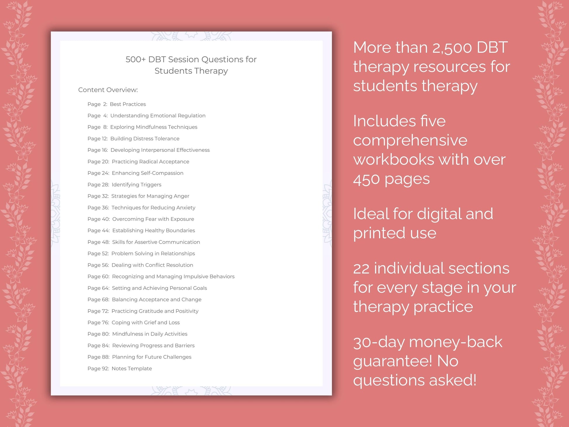 Students Dialectical Behavior Therapy (DBT) Therapist Worksheets