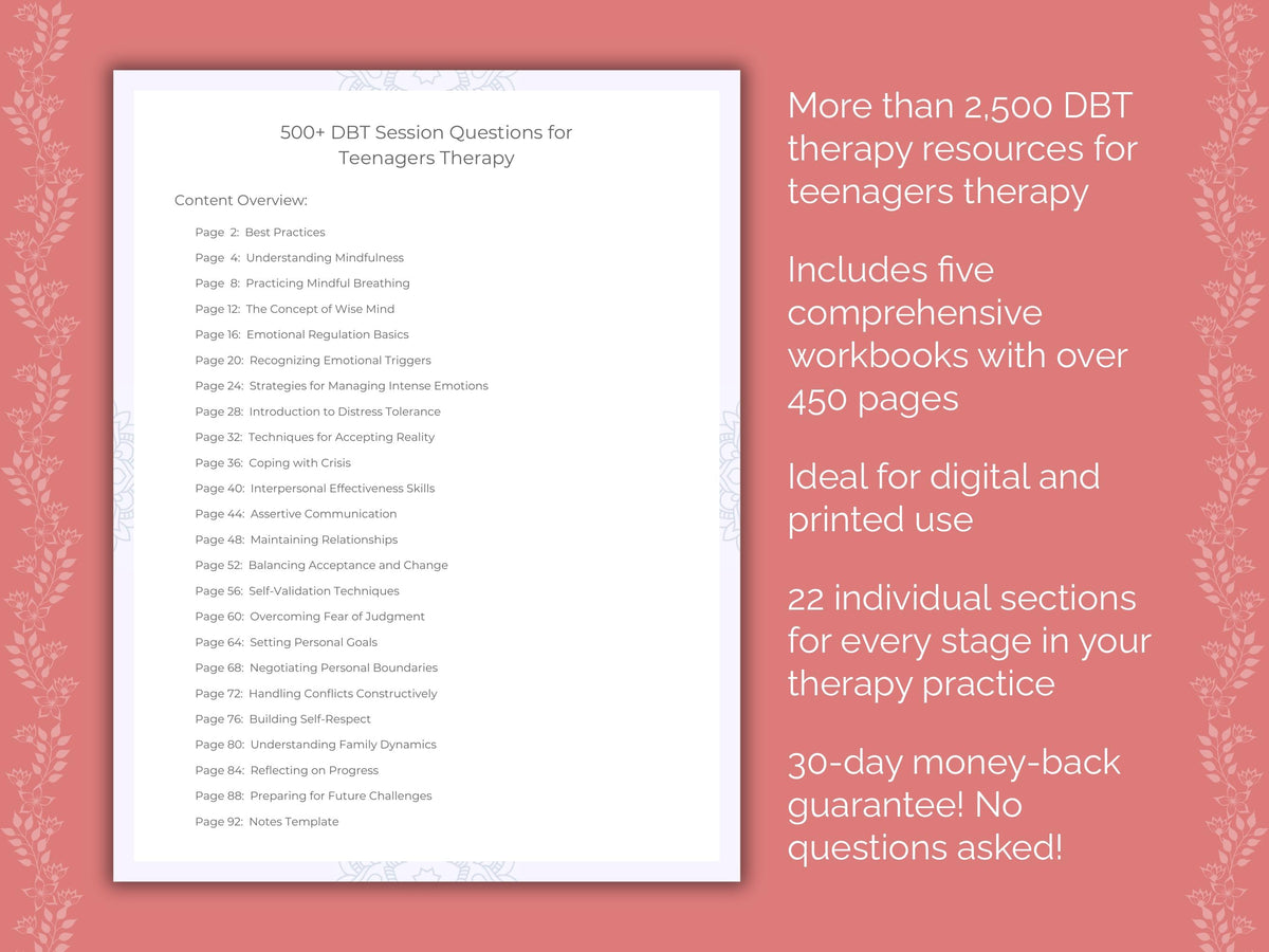 Teenagers Dialectical Behavior Therapy (DBT) Therapist Worksheets