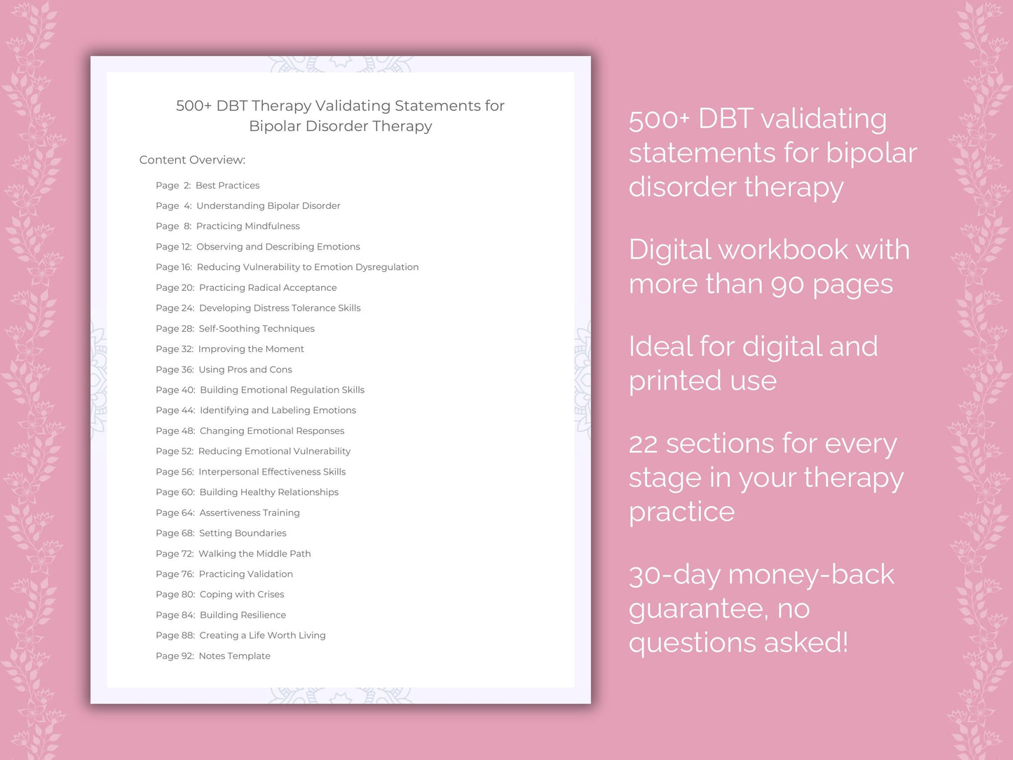 Bipolar Disorder Dialectical Behavior Therapy (DBT) Therapist Worksheets