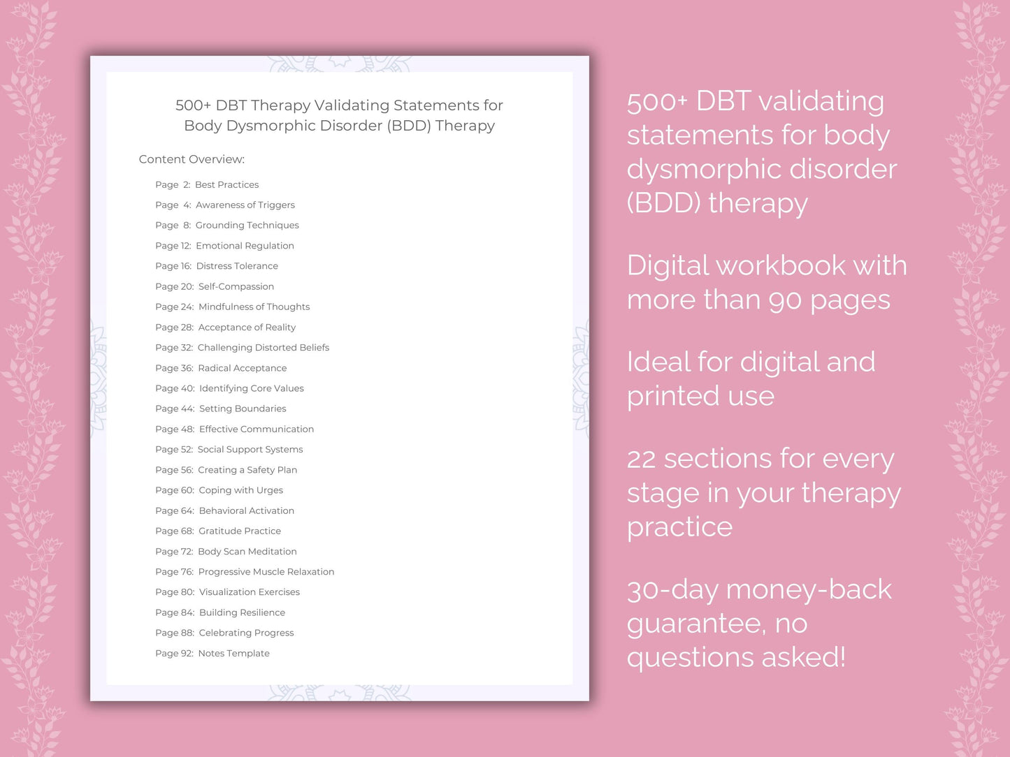 Body Dysmorphic Disorder (BDD) Dialectical Behavior Therapy (DBT) Therapist Worksheets