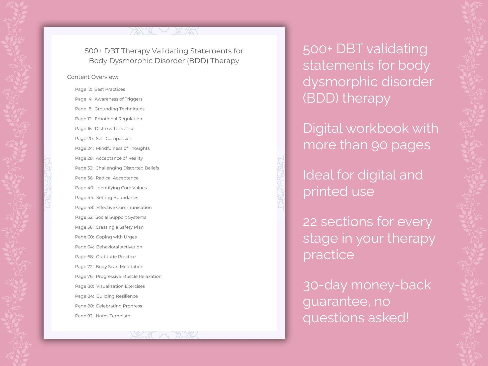 Body Dysmorphic Disorder (BDD) Dialectical Behavior Therapy (DBT) Therapist Worksheets