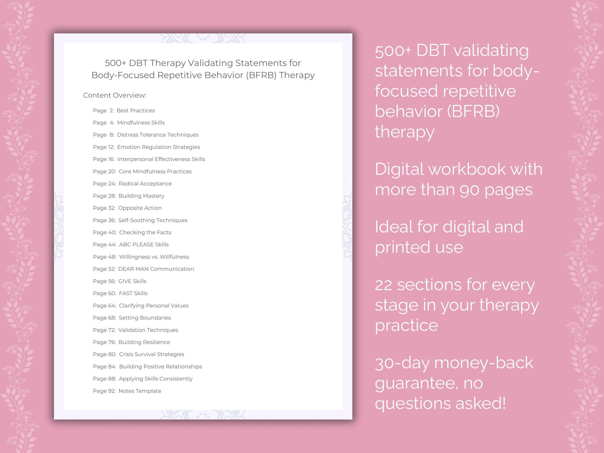 Body-Focused Repetitive Behavior (BFRB) Dialectical Behavior Therapy (DBT) Therapist Worksheets