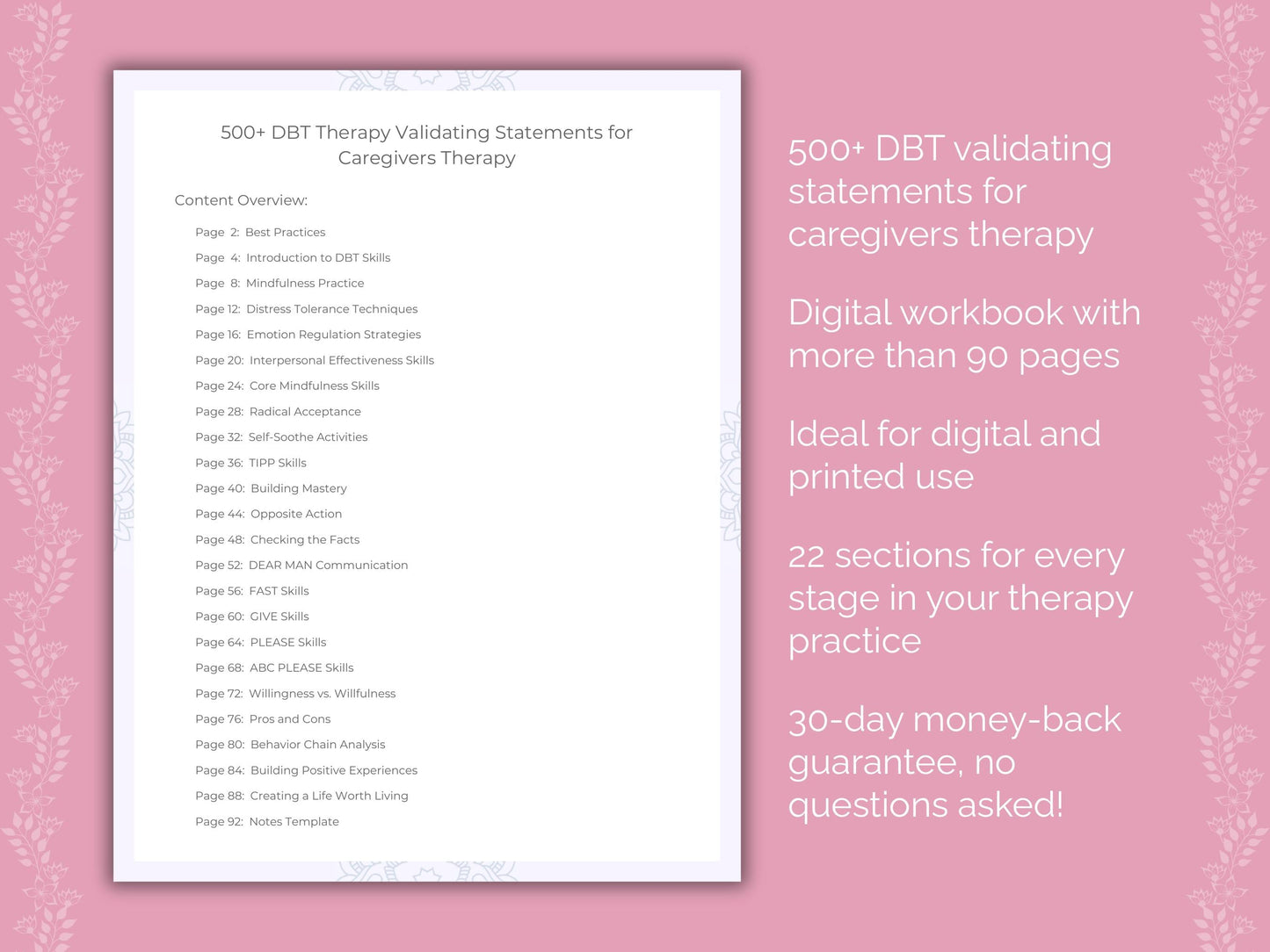 Caregivers Dialectical Behavior Therapy (DBT) Therapist Worksheets
