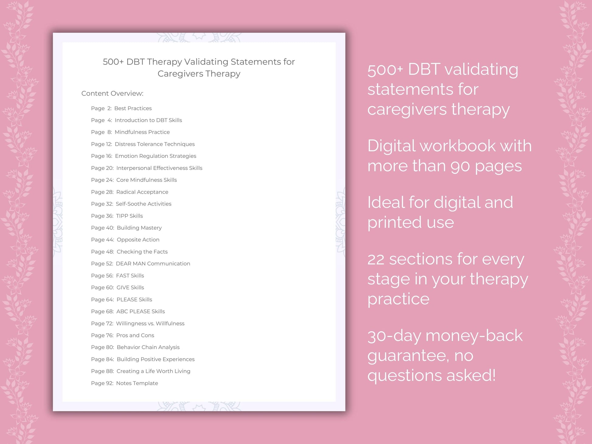 Caregivers Dialectical Behavior Therapy (DBT) Therapist Worksheets