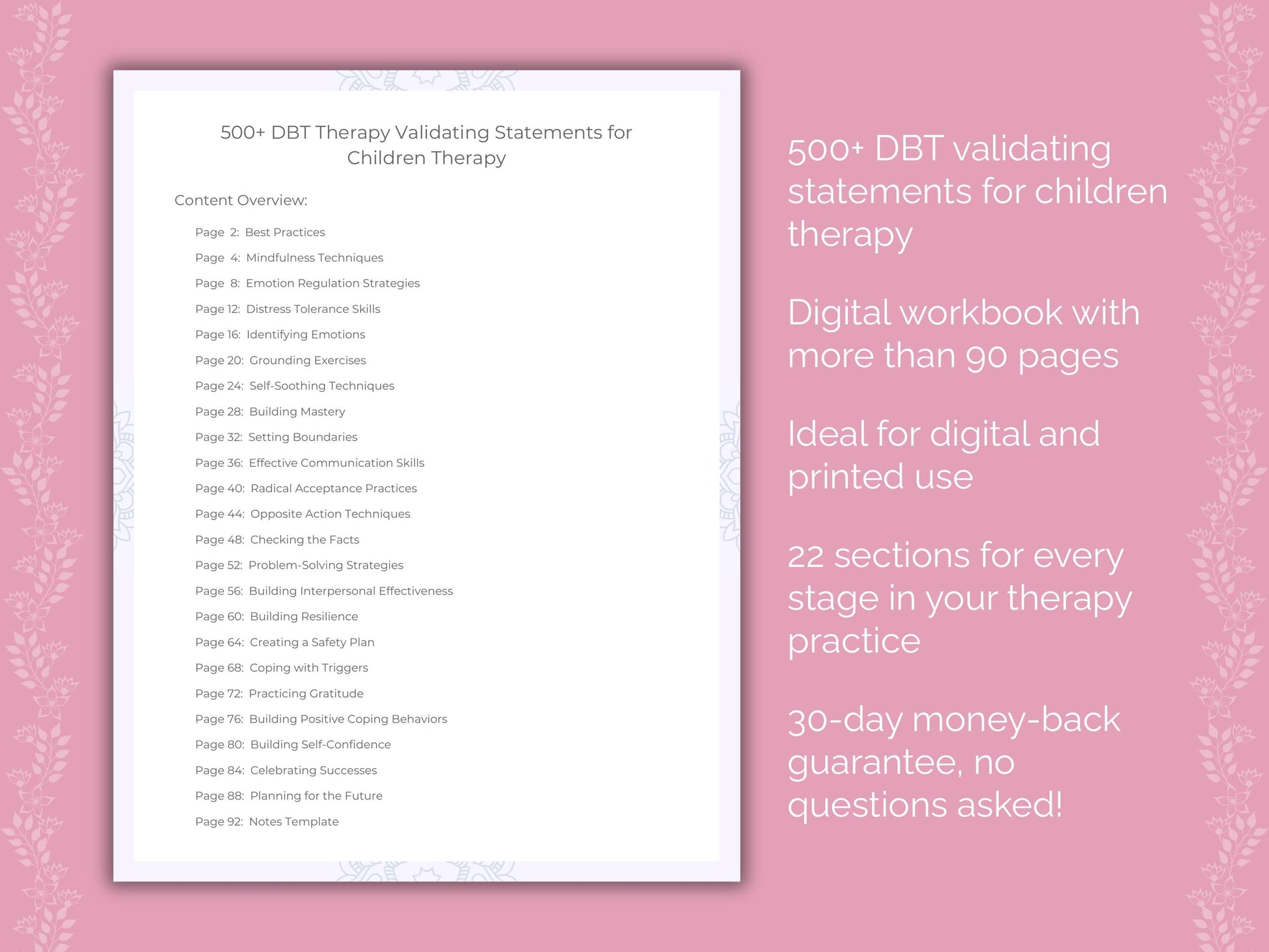Children Dialectical Behavior Therapy (DBT) Therapist Worksheets