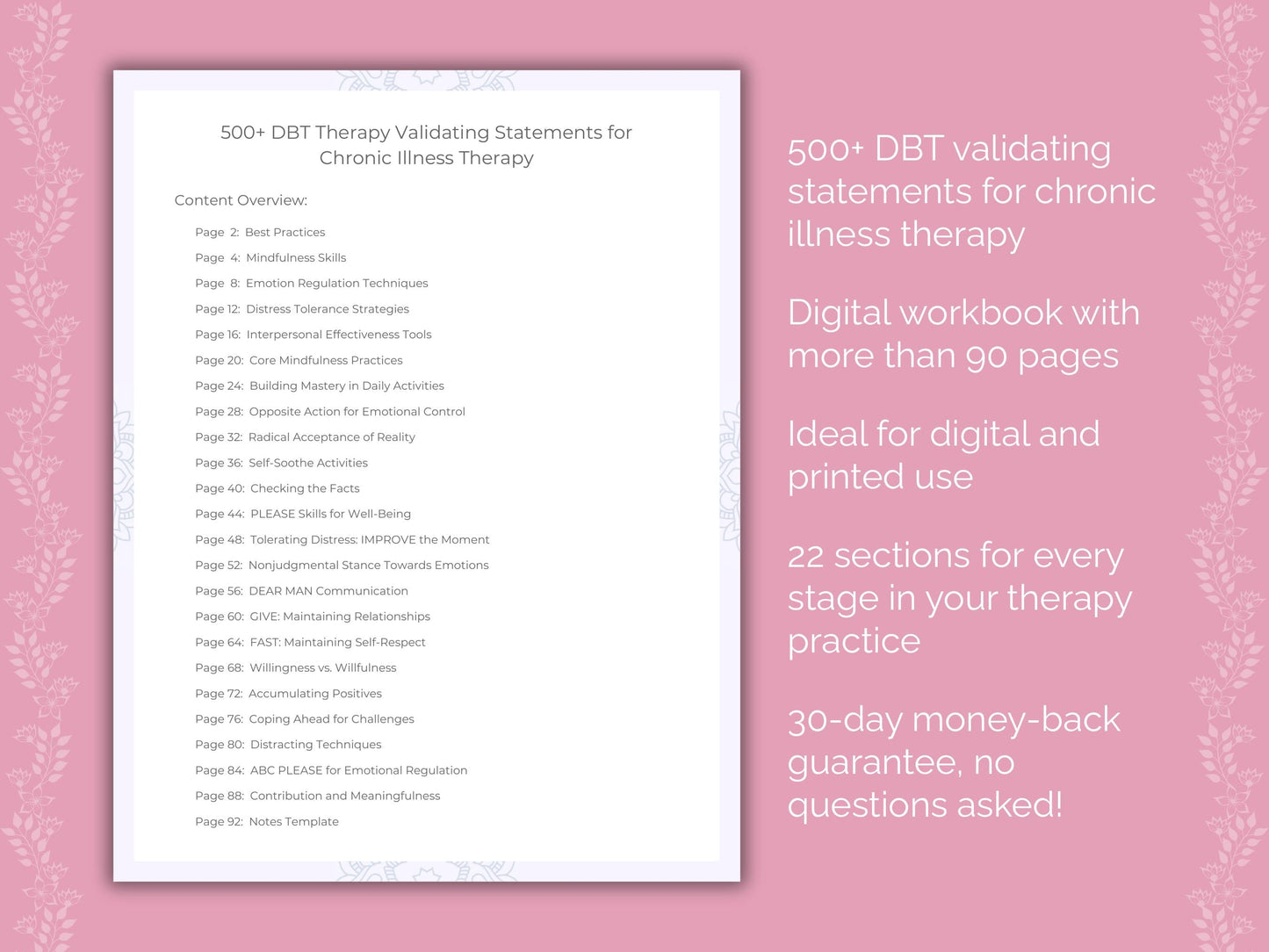 Chronic Illness Dialectical Behavior Therapy (DBT) Therapist Worksheets