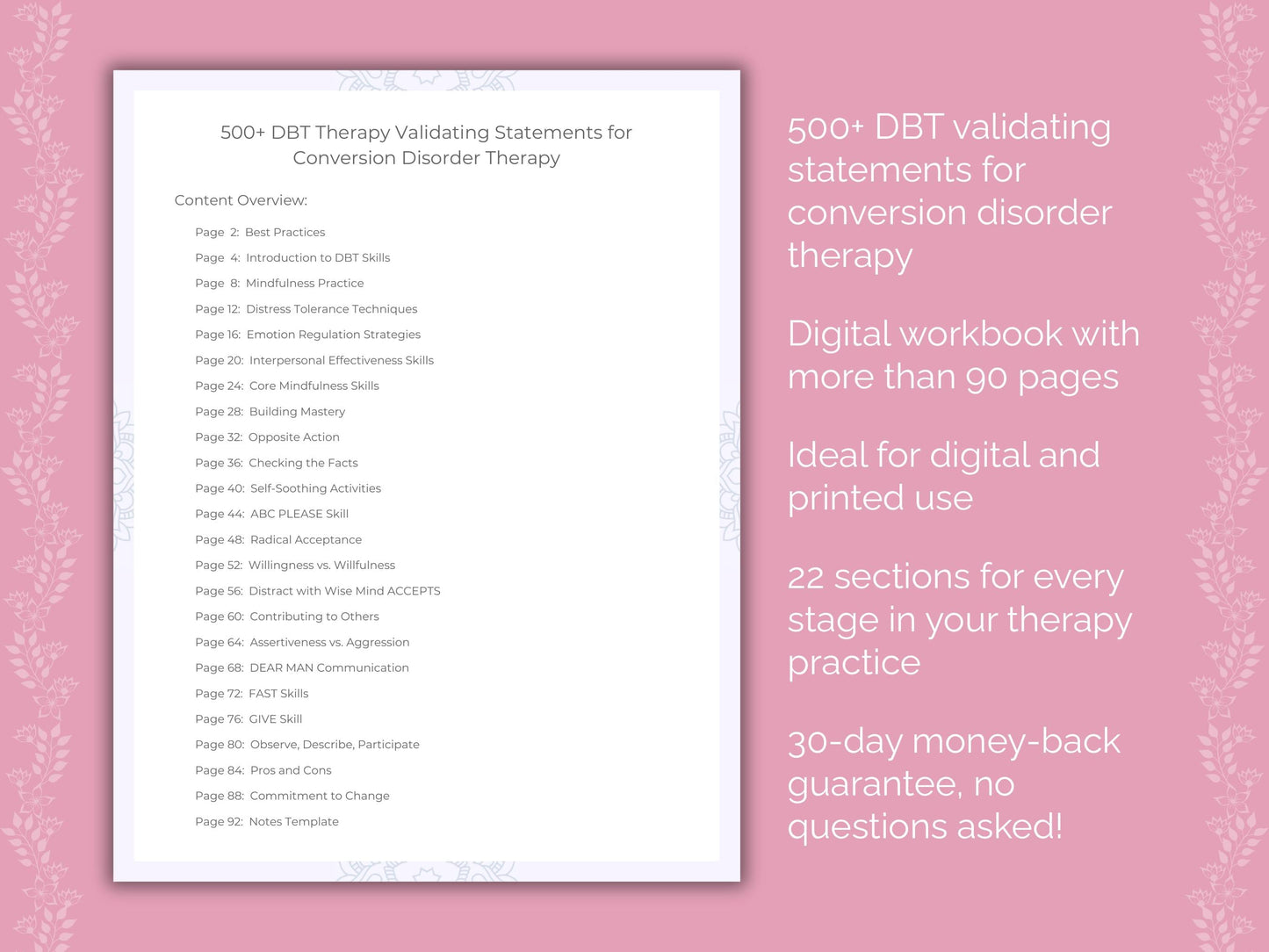 Conversion Disorder Dialectical Behavior Therapy (DBT) Therapist Worksheets