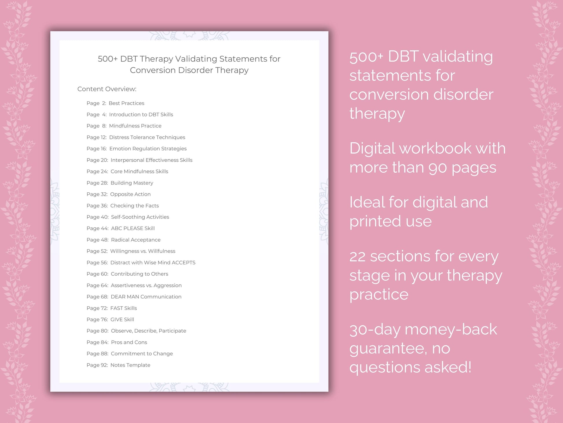Conversion Disorder Dialectical Behavior Therapy (DBT) Therapist Worksheets