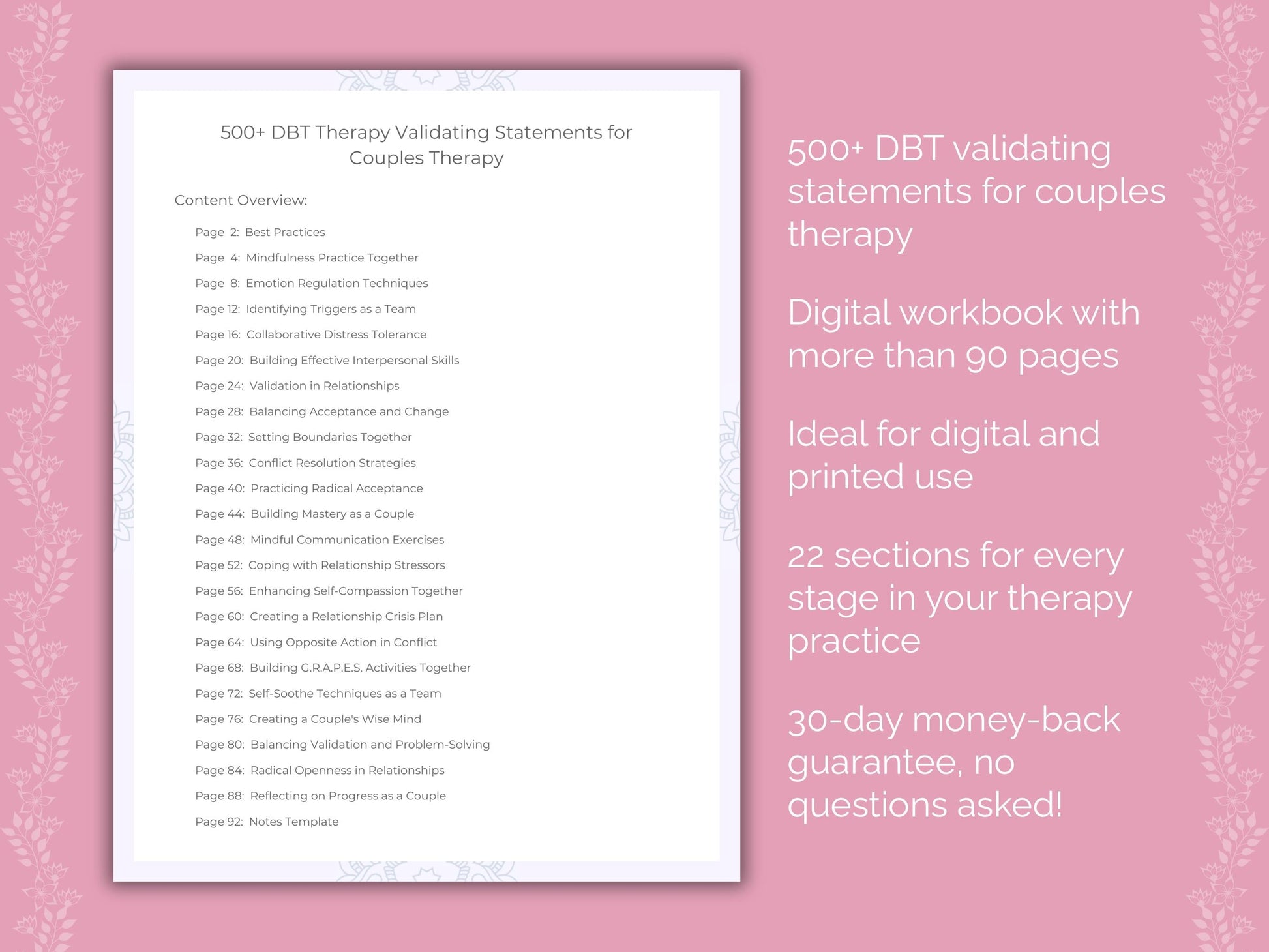 Couples Dialectical Behavior Therapy (DBT) Therapist Worksheets
