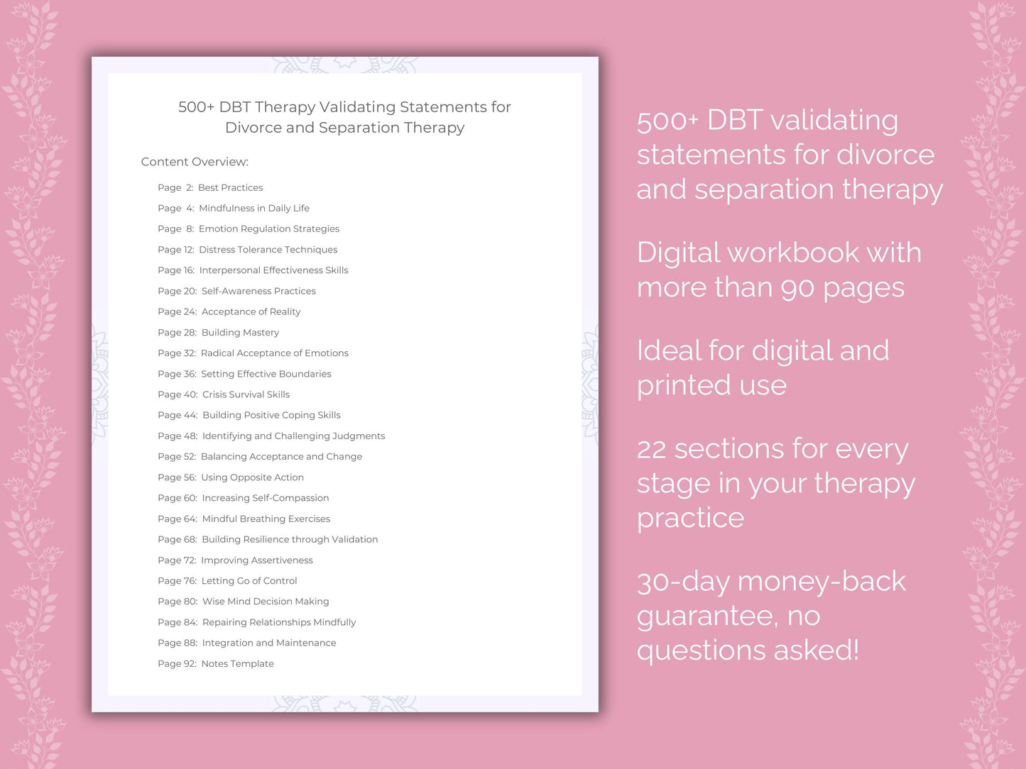 Divorce and Separation Dialectical Behavior Therapy (DBT) Therapist Worksheets
