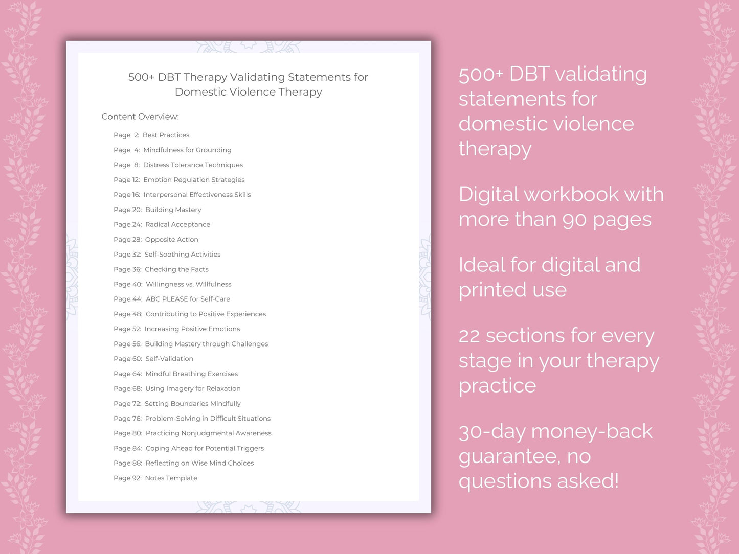 Domestic Violence Dialectical Behavior Therapy (DBT) Therapist Worksheets