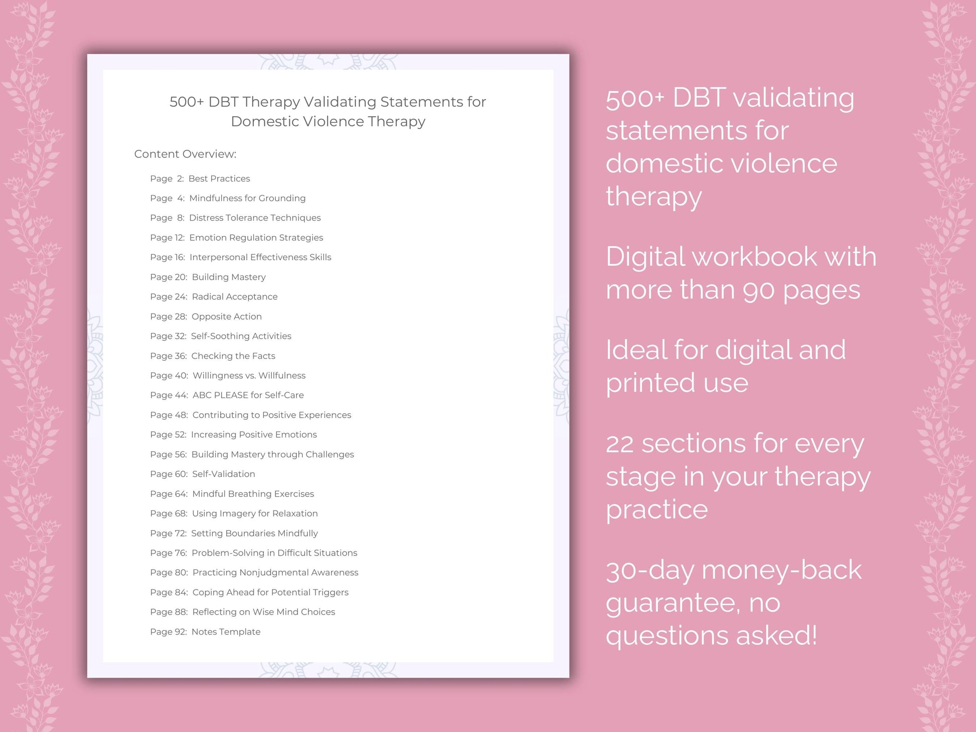 Domestic Violence Dialectical Behavior Therapy (DBT) Therapist Worksheets