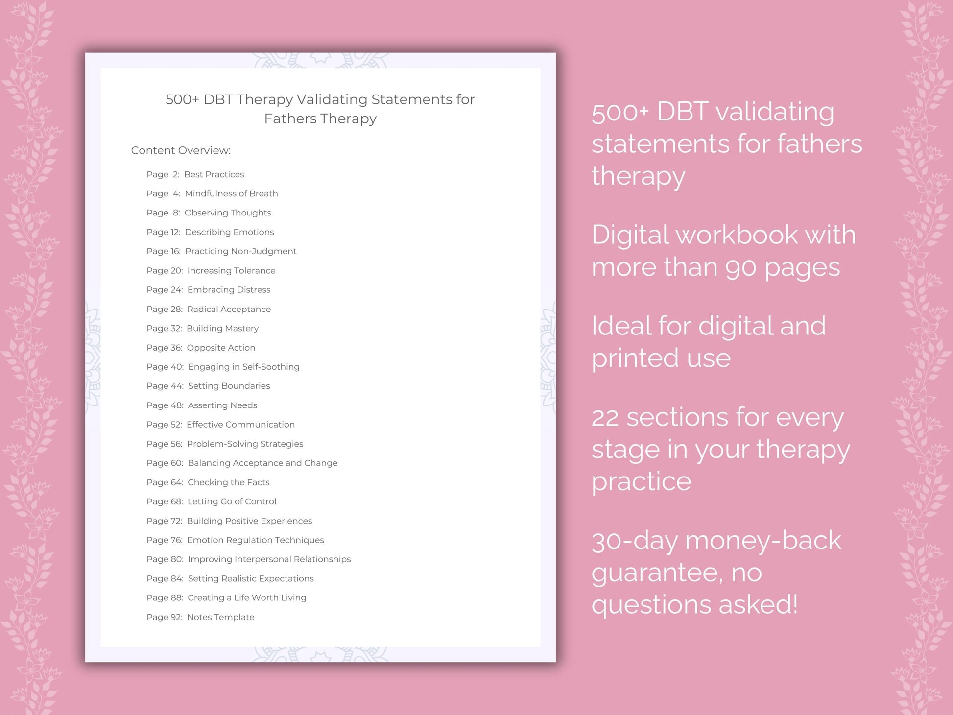 Fathers Dialectical Behavior Therapy (DBT) Therapist Worksheets