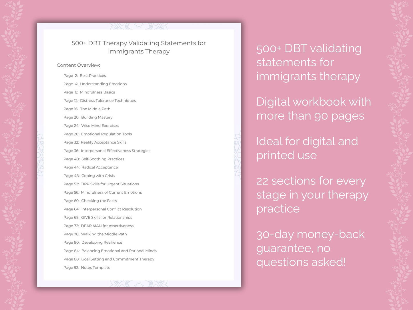 Immigrants Dialectical Behavior Therapy (DBT) Therapist Worksheets