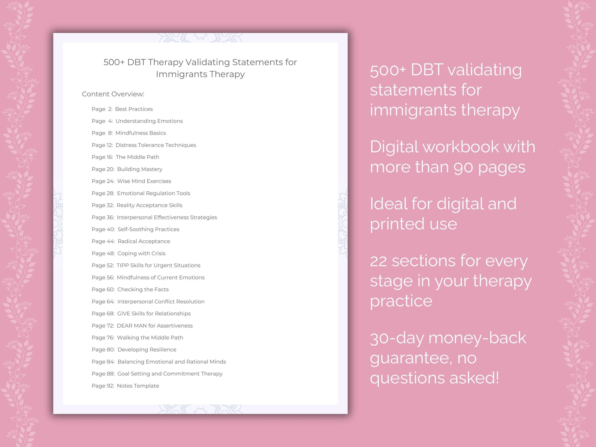 Immigrants Dialectical Behavior Therapy (DBT) Therapist Worksheets