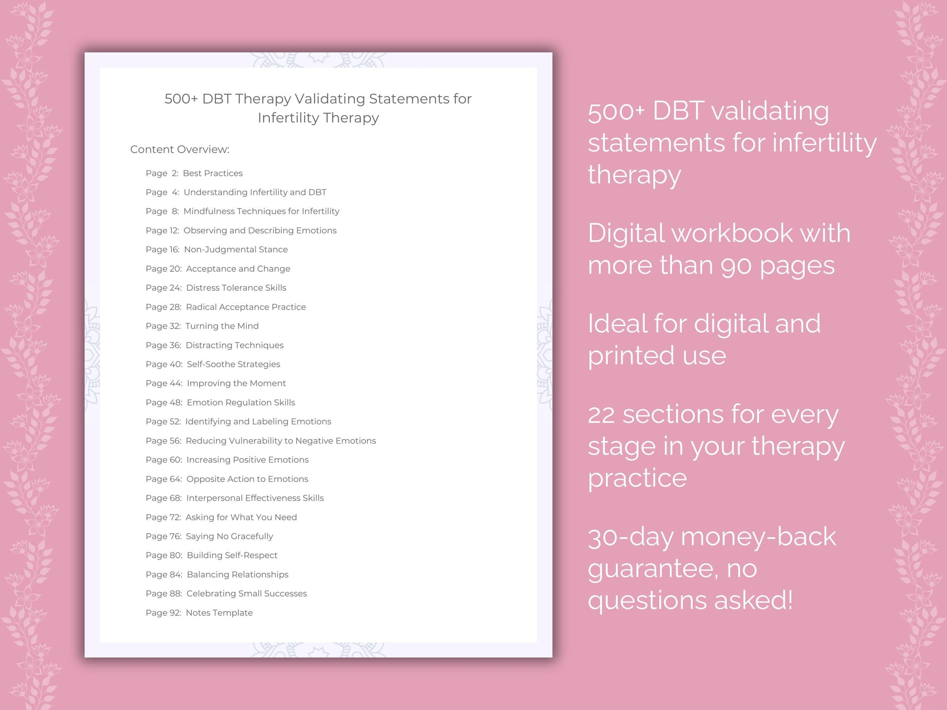 Infertility Dialectical Behavior Therapy (DBT) Therapist Worksheets