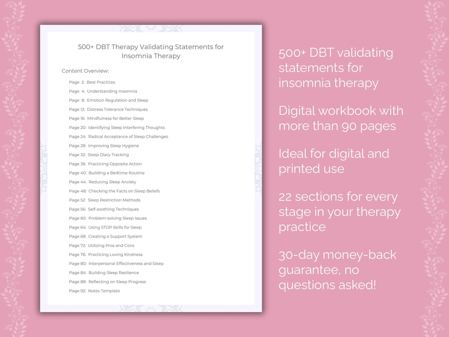 Insomnia Dialectical Behavior Therapy (DBT) Therapist Worksheets