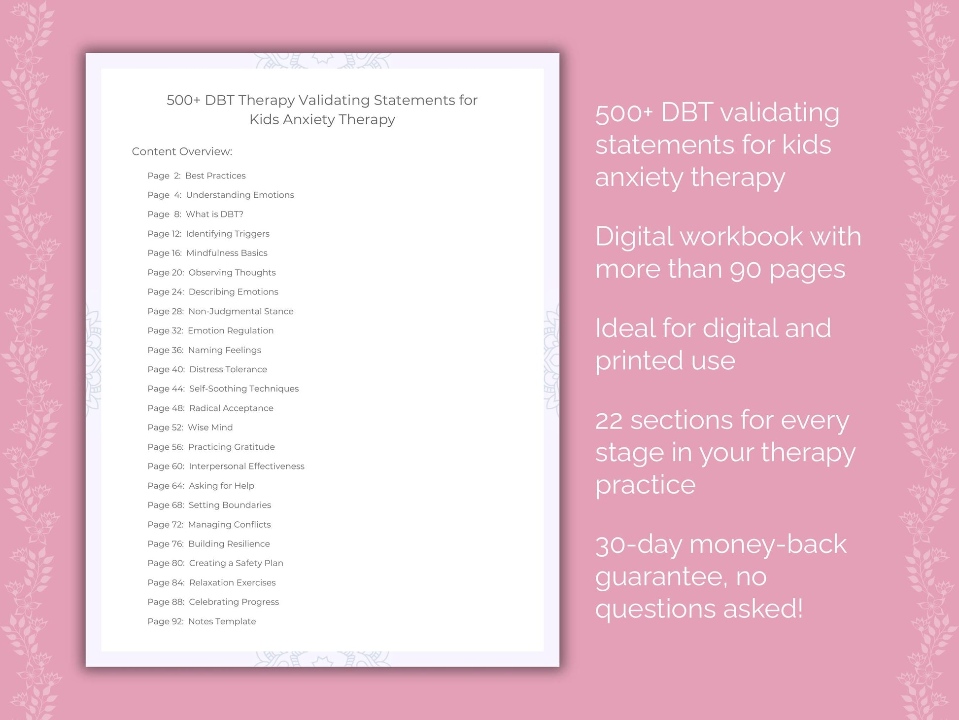 Kids Anxiety Dialectical Behavior Therapy (DBT) Therapist Worksheets