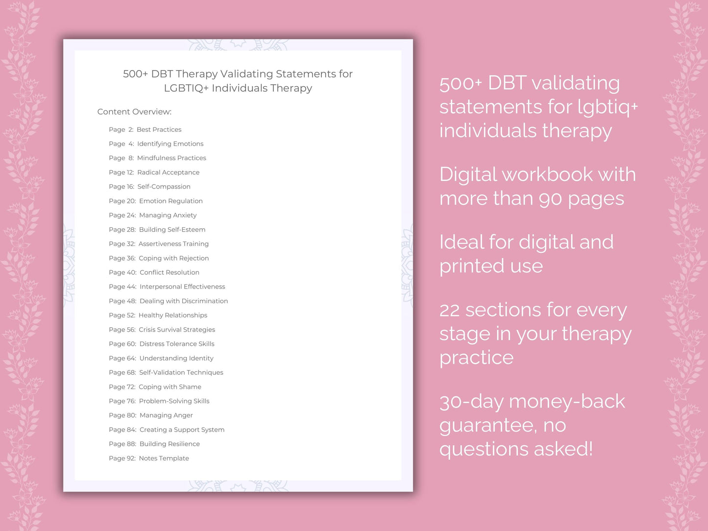 LGBTIQ+ Individuals Dialectical Behavior Therapy (DBT) Therapist Worksheets