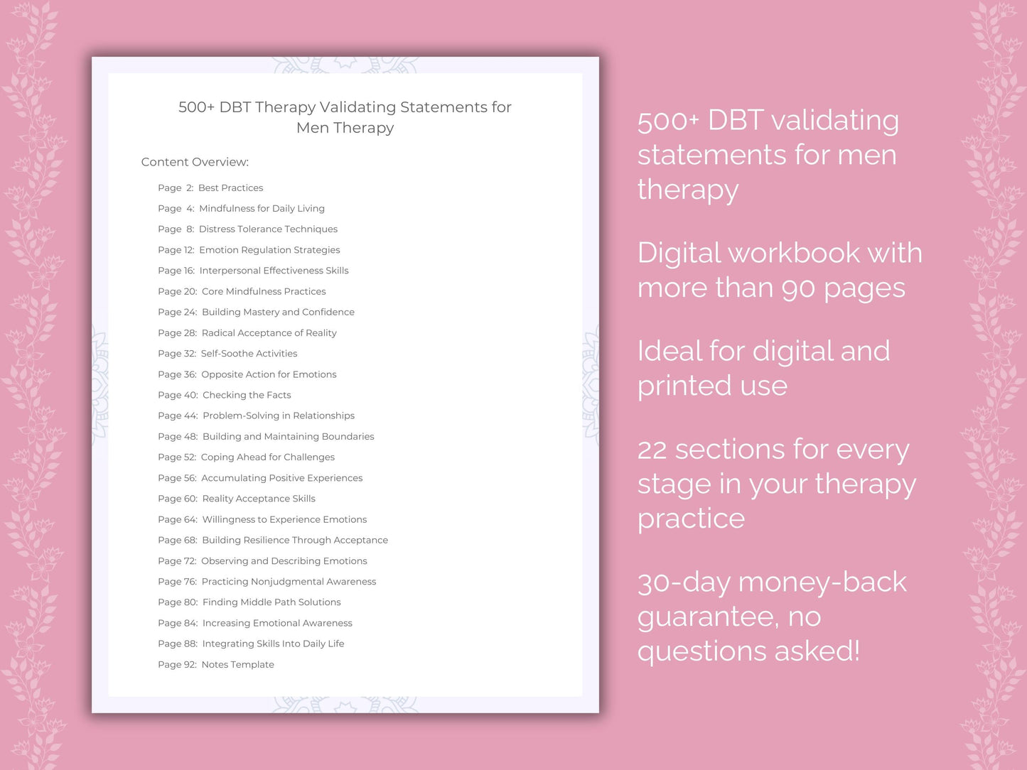 Men Dialectical Behavior Therapy (DBT) Therapist Worksheets