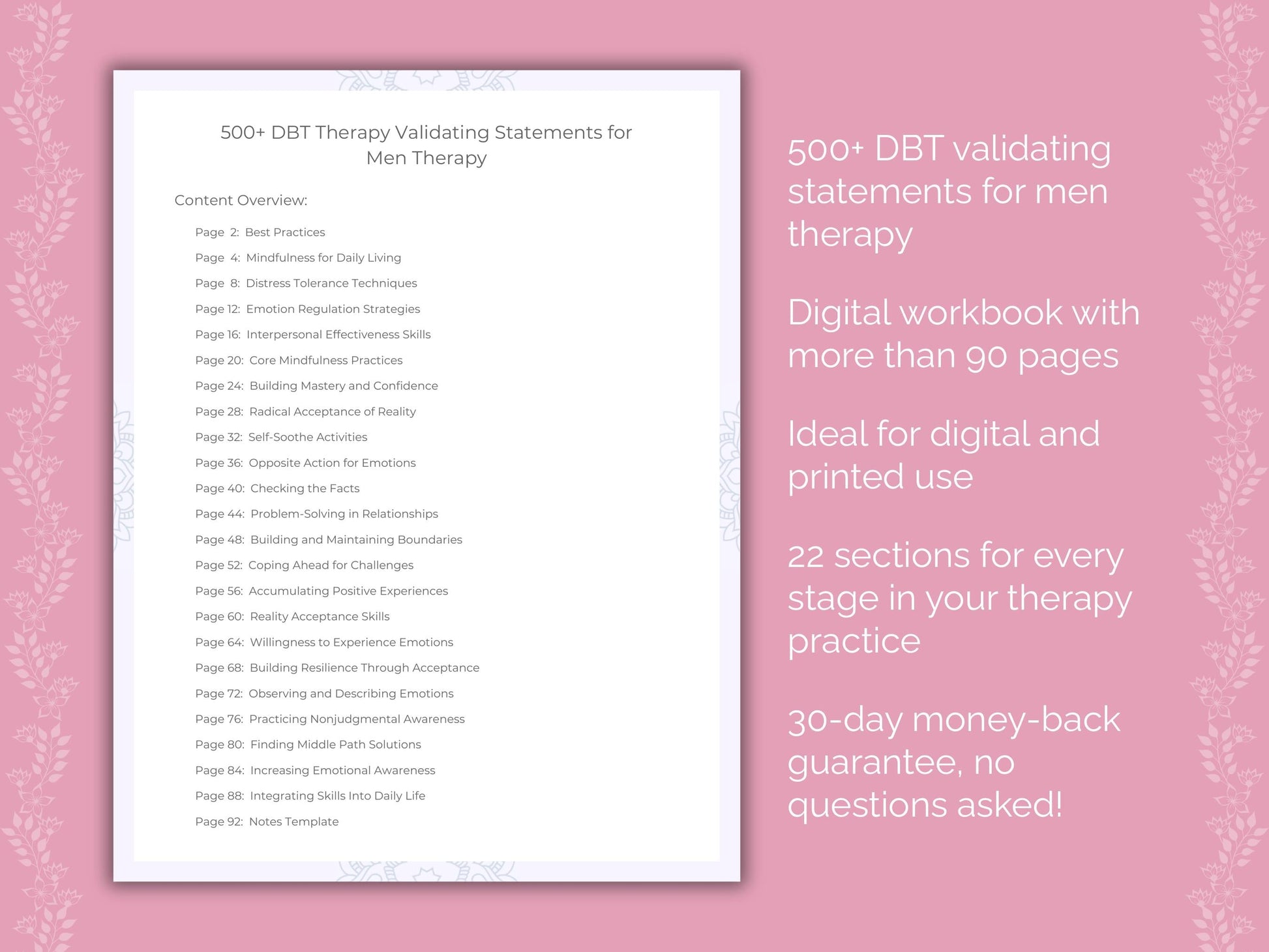 Men Dialectical Behavior Therapy (DBT) Therapist Worksheets