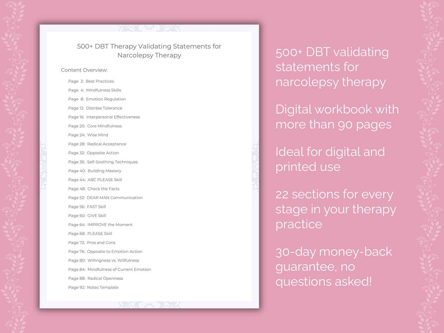 Narcolepsy Dialectical Behavior Therapy (DBT) Therapist Worksheets