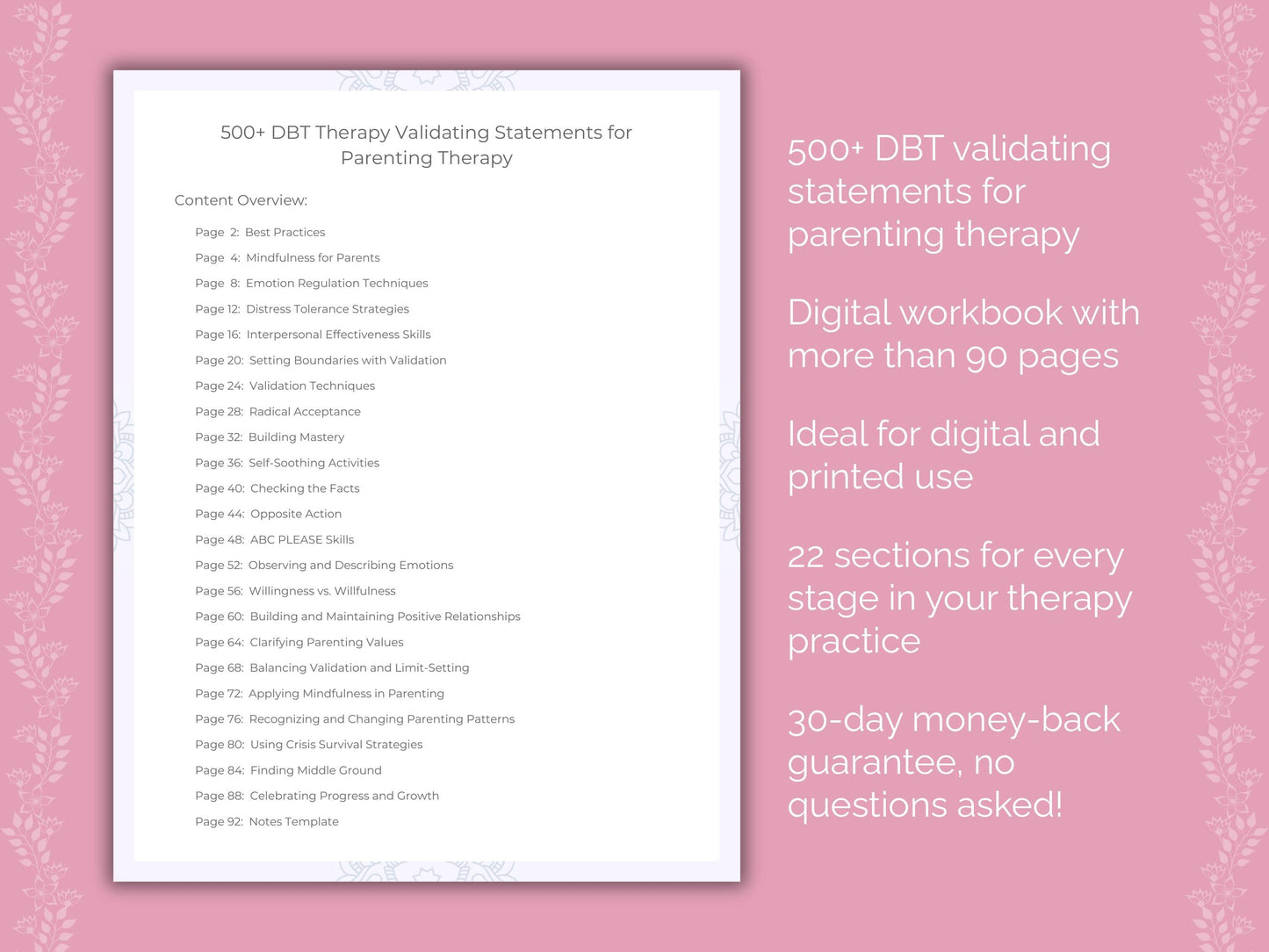Parenting Dialectical Behavior Therapy (DBT) Therapist Worksheets