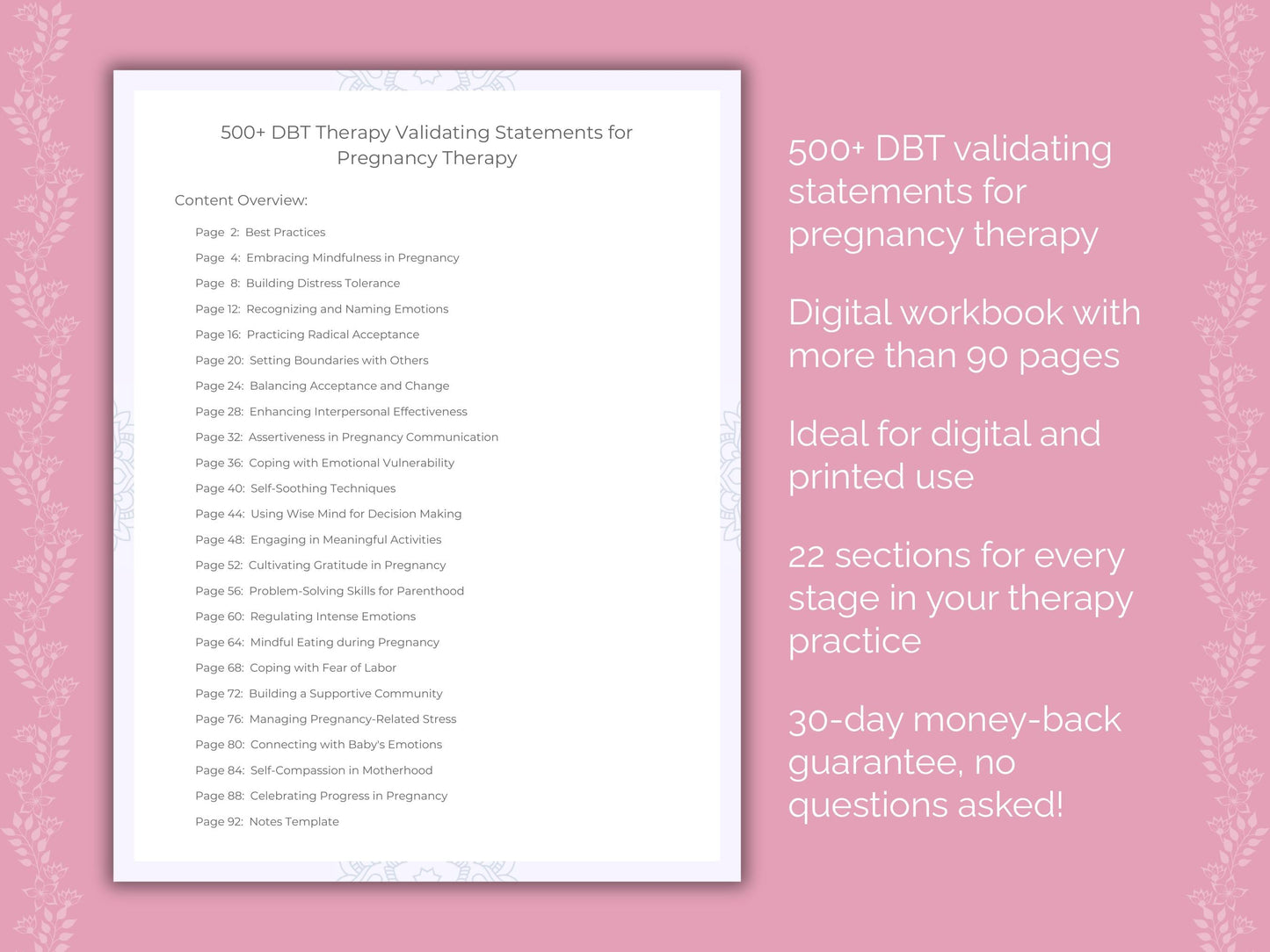 Pregnancy Dialectical Behavior Therapy (DBT) Therapist Worksheets