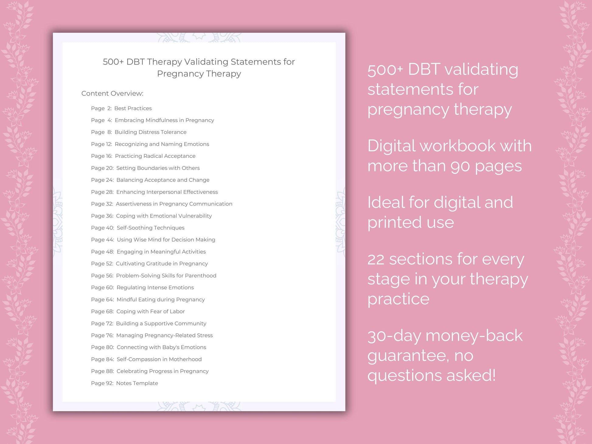 Pregnancy Dialectical Behavior Therapy (DBT) Therapist Worksheets