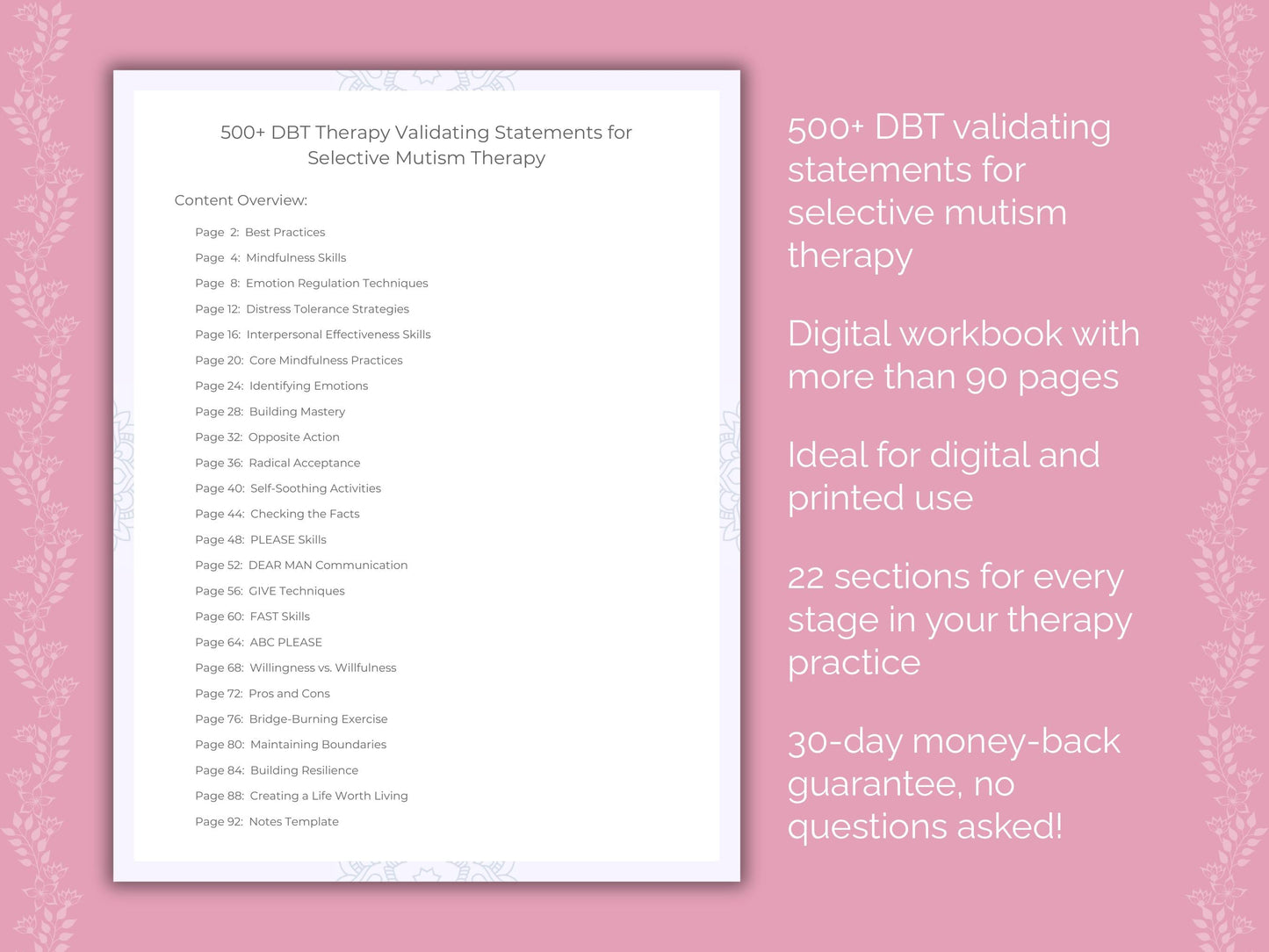 Selective Mutism Dialectical Behavior Therapy (DBT) Therapist Worksheets
