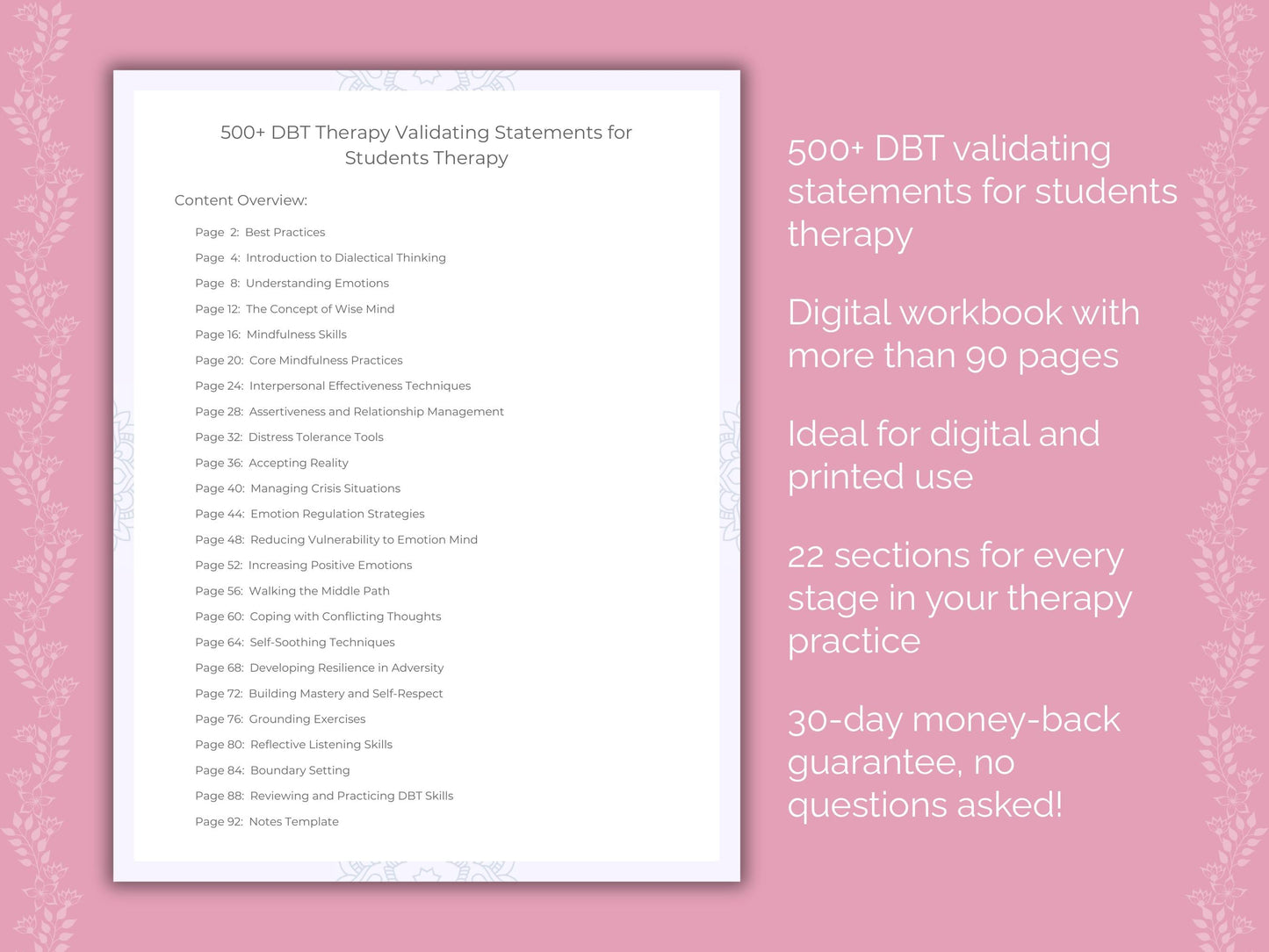 Students Dialectical Behavior Therapy (DBT) Therapist Worksheets
