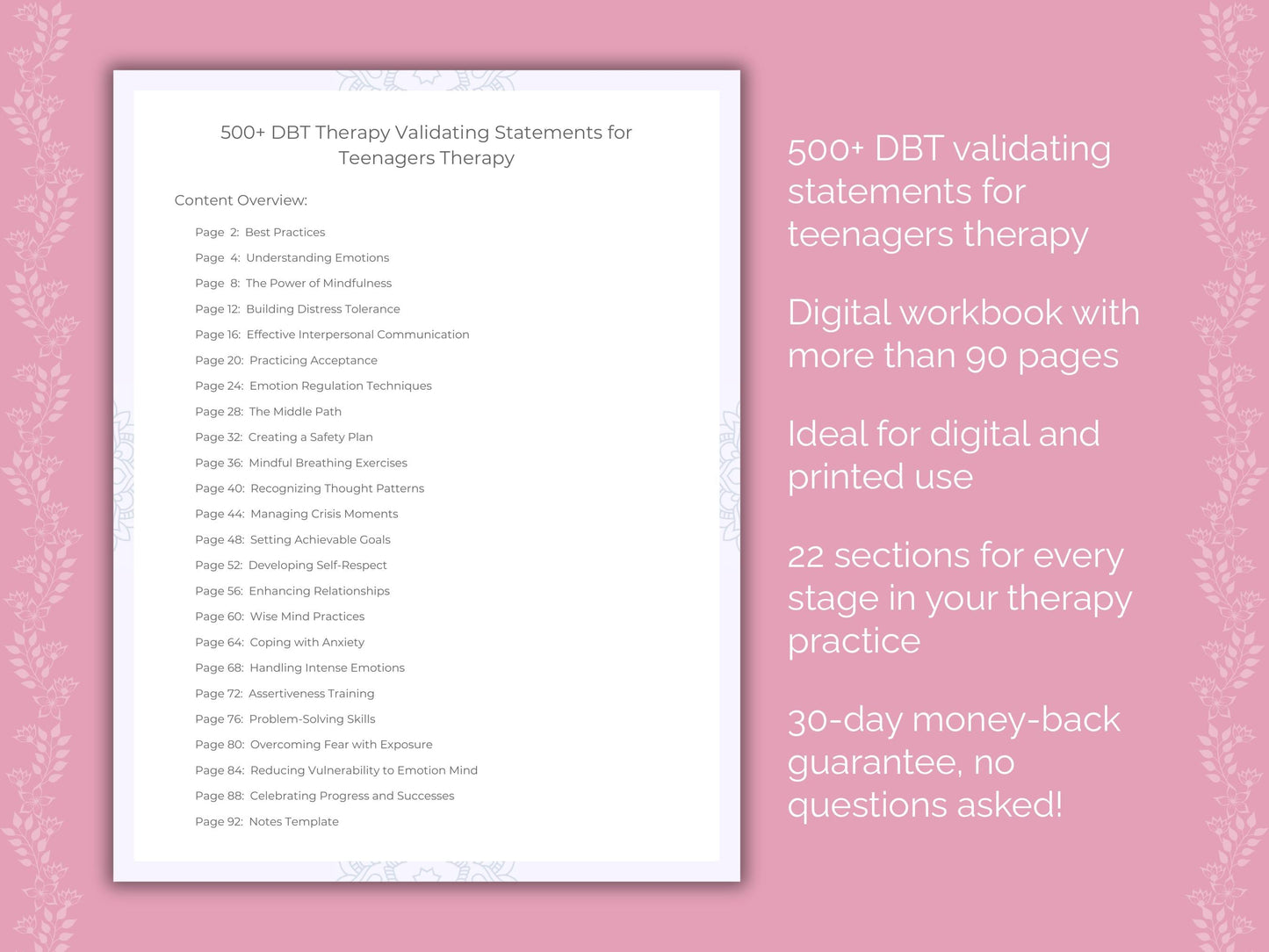 Teenagers Dialectical Behavior Therapy (DBT) Therapist Worksheets